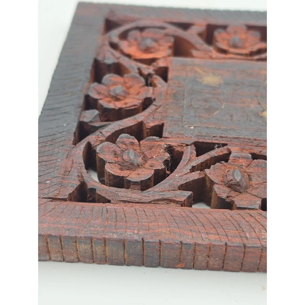 Wood Carved Footed Trivets With Leaves And Flowers